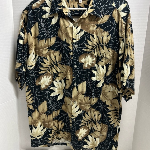 Pierre Cardin Hawaiian Shirt Mens Large Tan Floral Button Up Vacation Rayon - Picture 1 of 4